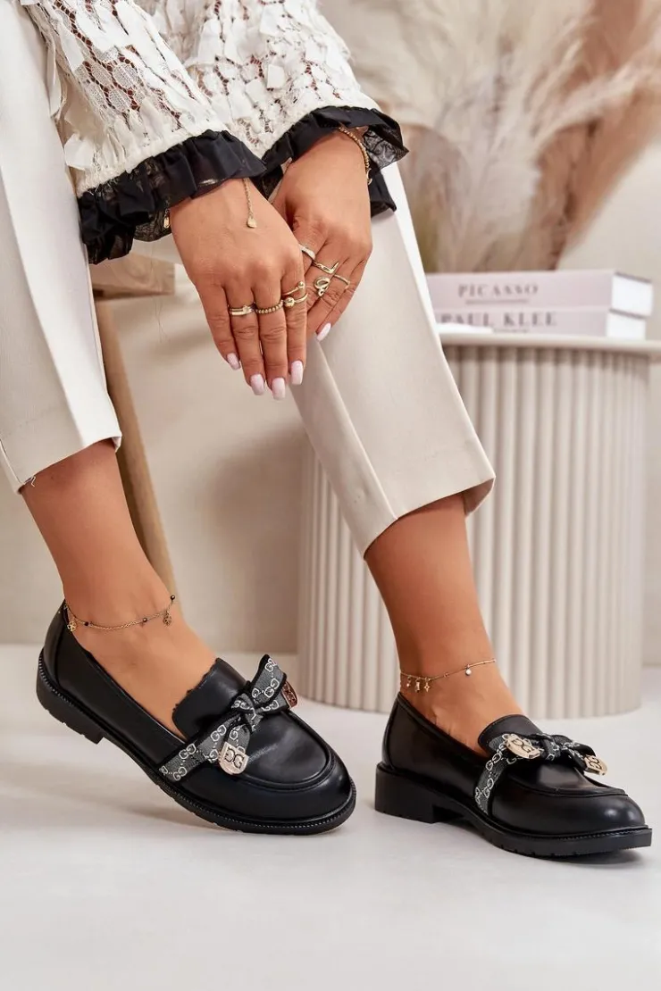 Damskie buty S.Barski Loafersy Damskie|Mokasyny Płaskie*Damskie Mokasyny Z Kokardą S.Barski HY42-331 Czarne Czarny