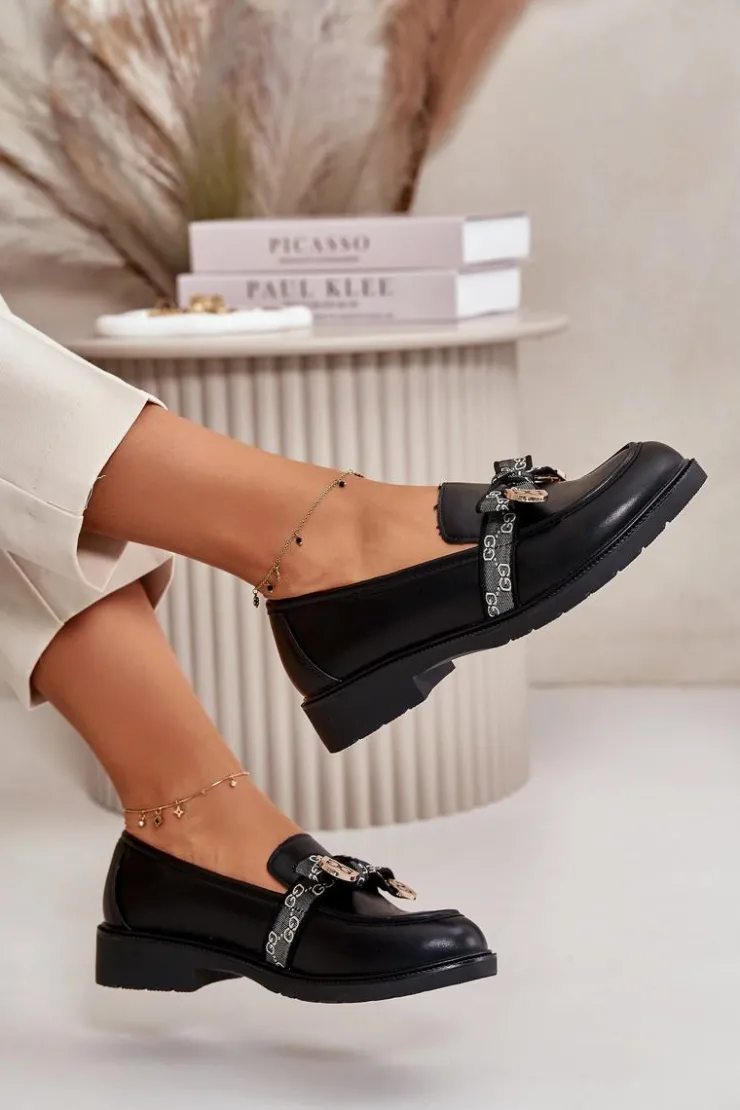 Damskie buty S.Barski Loafersy Damskie|Mokasyny Płaskie*Damskie Mokasyny Z Kokardą S.Barski HY42-331 Czarne Czarny