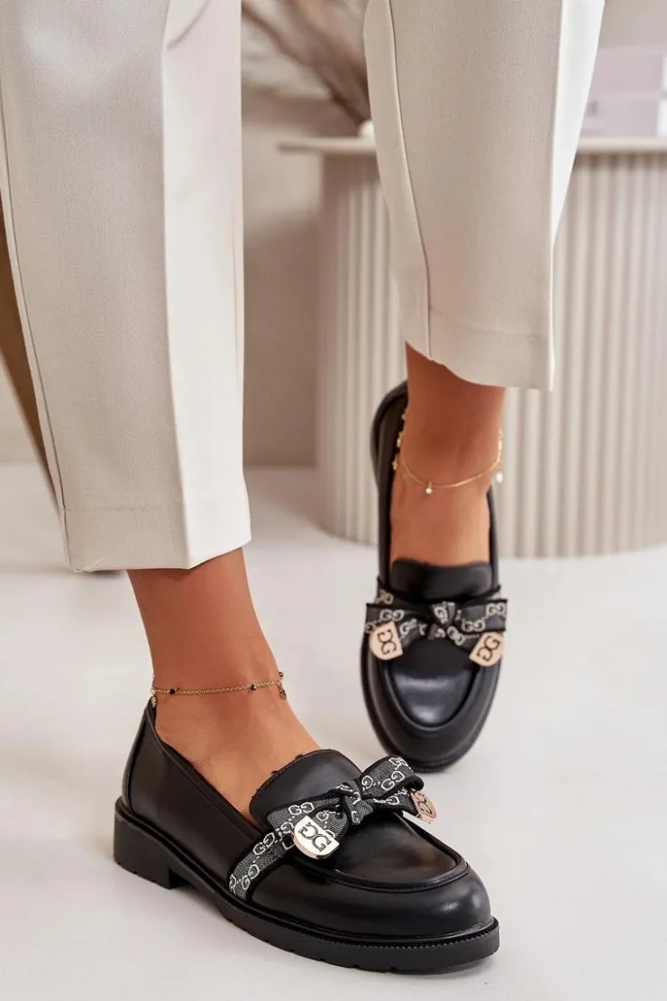 Damskie buty S.Barski Loafersy Damskie|Mokasyny Płaskie*Damskie Mokasyny Z Kokardą S.Barski HY42-331 Czarne Czarny