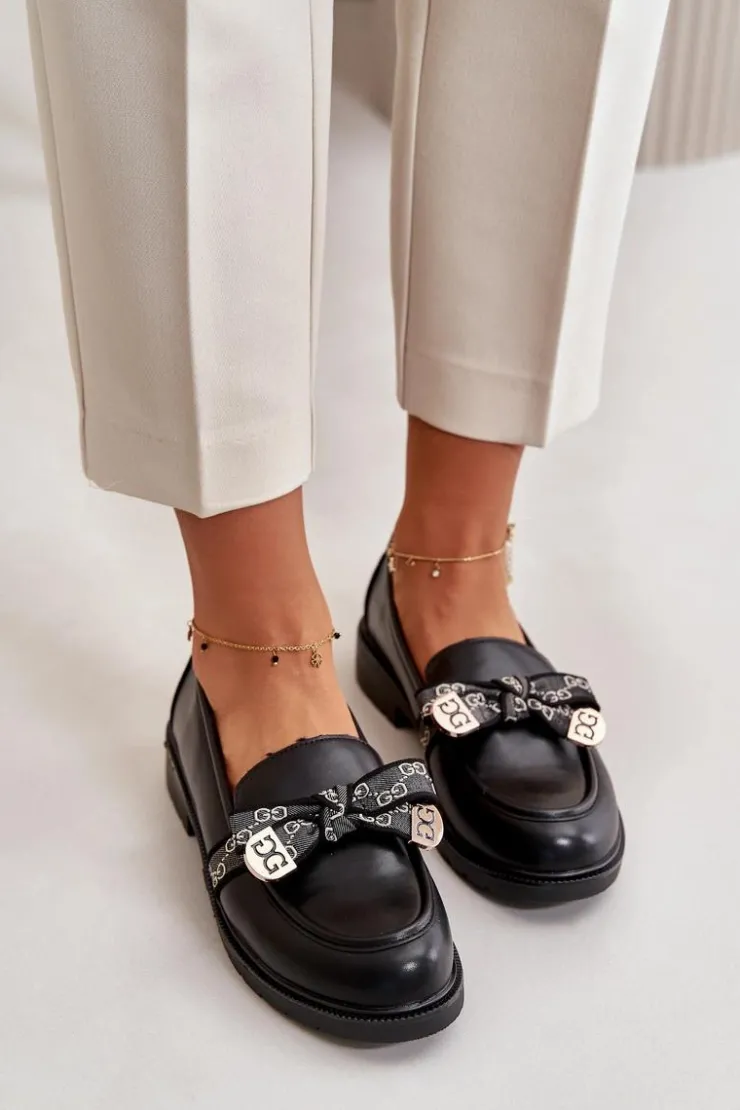 Damskie buty S.Barski Loafersy Damskie|Mokasyny Płaskie*Damskie Mokasyny Z Kokardą S.Barski HY42-331 Czarne Czarny