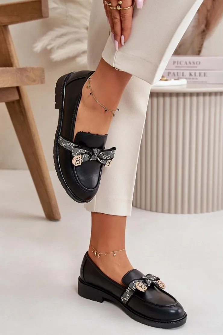 Damskie buty S.Barski Loafersy Damskie|Mokasyny Płaskie*Damskie Mokasyny Z Kokardą S.Barski HY42-331 Czarne Czarny