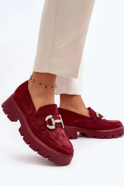 Discount Boto Damskie Mokasyny Z Ozdobą Bordowe Ellise