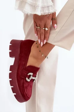 Discount Boto Damskie Mokasyny Z Ozdobą Bordowe Ellise