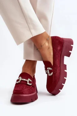 Discount Boto Damskie Mokasyny Z Ozdobą Bordowe Ellise