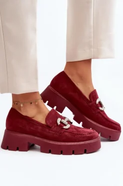 Discount Boto Damskie Mokasyny Z Ozdobą Bordowe Ellise