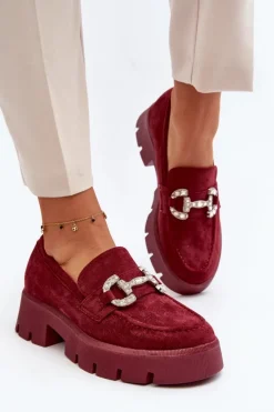 Discount Boto Damskie Mokasyny Z Ozdobą Bordowe Ellise