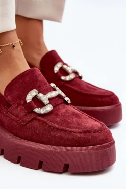 Discount Boto Damskie Mokasyny Z Ozdobą Bordowe Ellise