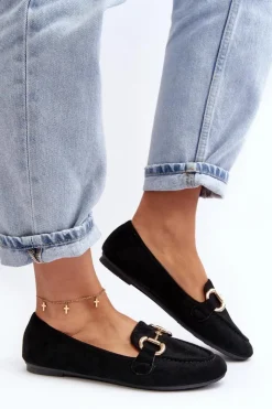 Damskie Boto Damskie Mokasyny Z Ozdobą Ekozamsz Czarne Winalita