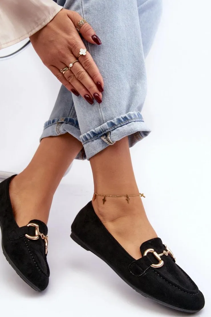 Damskie Boto Damskie Mokasyny Z Ozdobą Ekozamsz Czarne Winalita