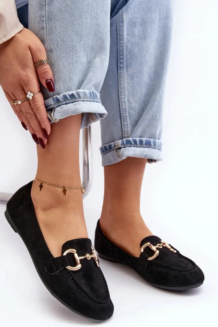 Damskie Boto Damskie Mokasyny Z Ozdobą Ekozamsz Czarne Winalita