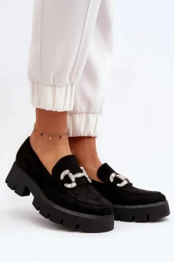 Hot Boto Damskie Mokasyny Z Ozdobą Czarne Ellise