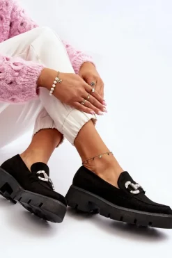 Hot Boto Damskie Mokasyny Z Ozdobą Czarne Ellise