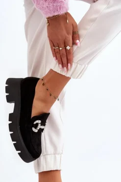 Hot Boto Damskie Mokasyny Z Ozdobą Czarne Ellise