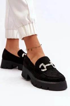 Hot Boto Damskie Mokasyny Z Ozdobą Czarne Ellise