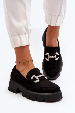 Hot Boto Damskie Mokasyny Z Ozdobą Czarne Ellise