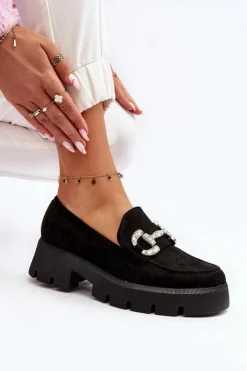 Hot Boto Damskie Mokasyny Z Ozdobą Czarne Ellise