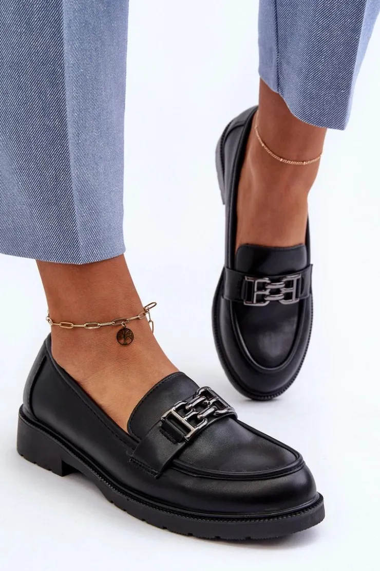 Discount Damskie buty S.Barski Damskie Mokasyny Z Ozdobą S.Barski HY372 Czarne