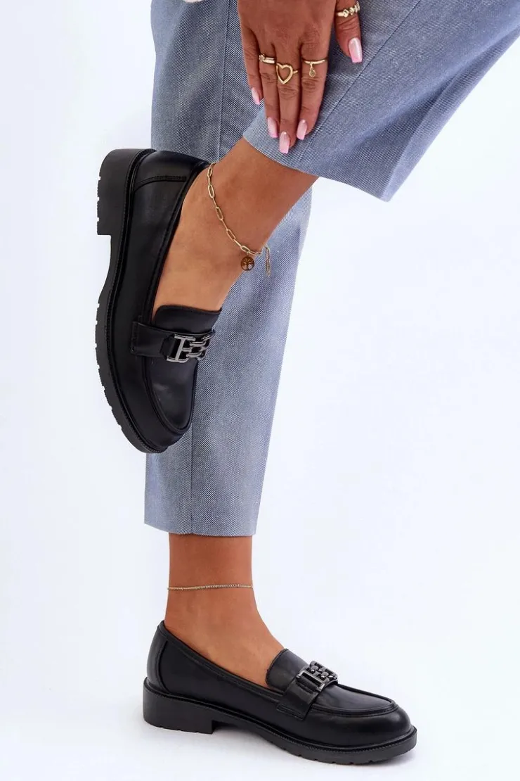 Discount Damskie buty S.Barski Damskie Mokasyny Z Ozdobą S.Barski HY372 Czarne