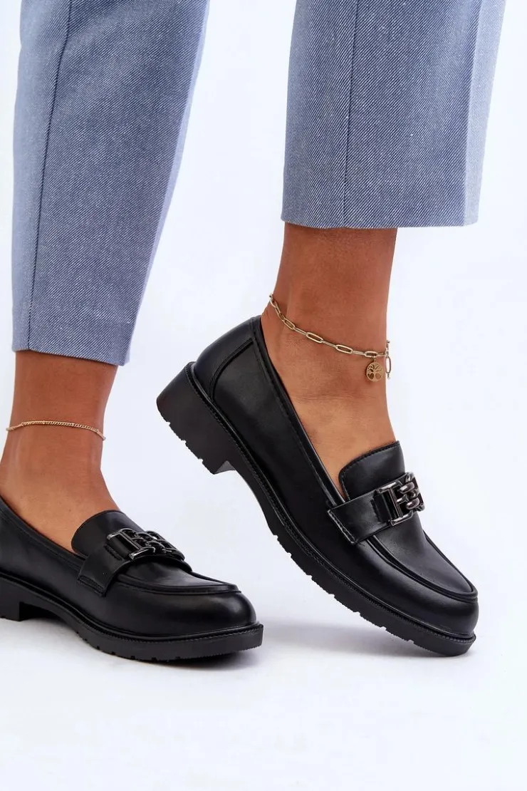 Discount Damskie buty S.Barski Damskie Mokasyny Z Ozdobą S.Barski HY372 Czarne