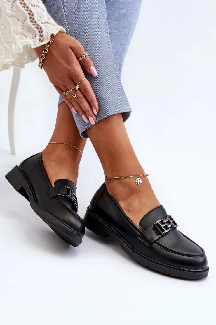 Discount Damskie buty S.Barski Damskie Mokasyny Z Ozdobą S.Barski HY372 Czarne