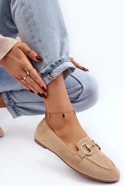 Boto Loafersy Damskie|Mokasyny Damskie Zamszowe*Damskie Mokasyny Z Ozdobą Ekozamsz Beżowe Winalita