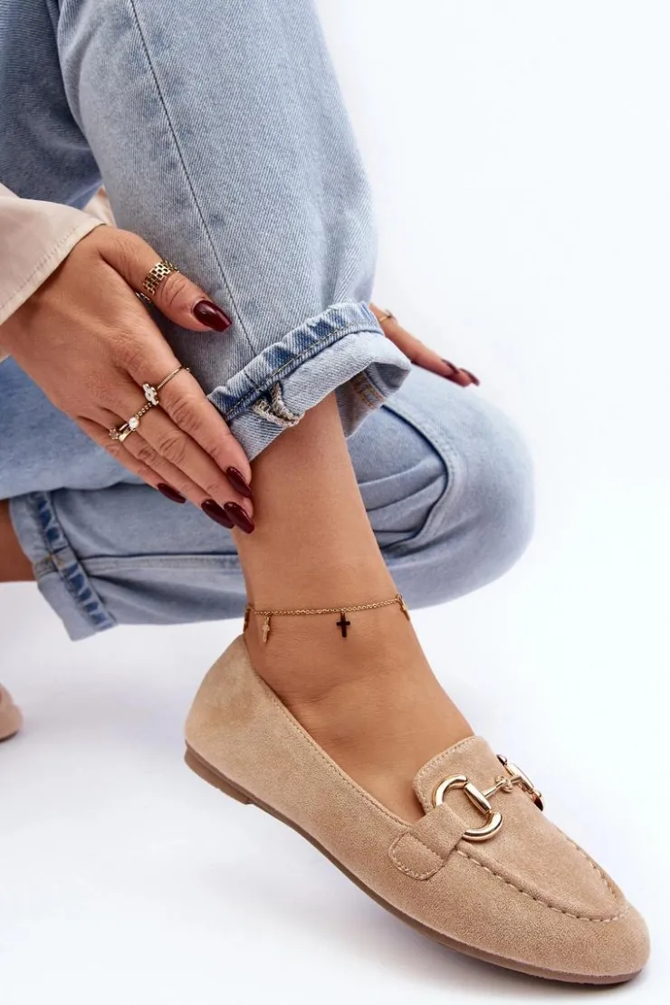 Boto Loafersy Damskie|Mokasyny Damskie Zamszowe*Damskie Mokasyny Z Ozdobą Ekozamsz Beżowe Winalita