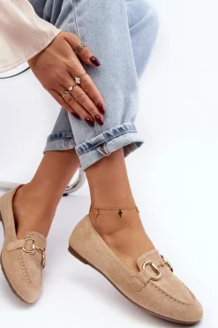 Boto Loafersy Damskie|Mokasyny Damskie Zamszowe*Damskie Mokasyny Z Ozdobą Ekozamsz Beżowe Winalita