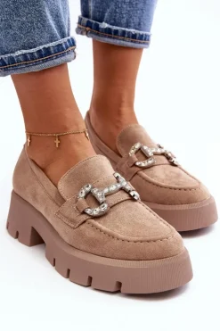 Damskie Boto Damskie Mokasyny Z Ozdobą Beżowe Ellise