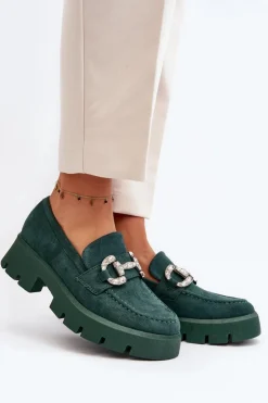 Boto Mokasyny Na Platformie|Mokasyny Damskie Zamszowe*Damskie Mokasyny Z Ozdobą Zielone Ellise