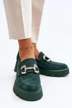 Boto Mokasyny Na Platformie|Mokasyny Damskie Zamszowe*Damskie Mokasyny Z Ozdobą Zielone Ellise