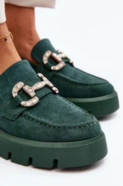 Boto Mokasyny Na Platformie|Mokasyny Damskie Zamszowe*Damskie Mokasyny Z Ozdobą Zielone Ellise