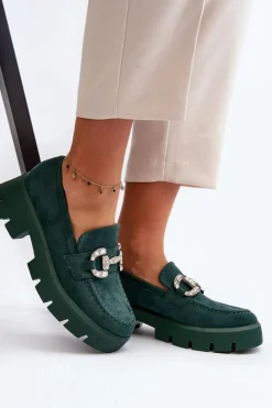 Boto Mokasyny Na Platformie|Mokasyny Damskie Zamszowe*Damskie Mokasyny Z Ozdobą Zielone Ellise