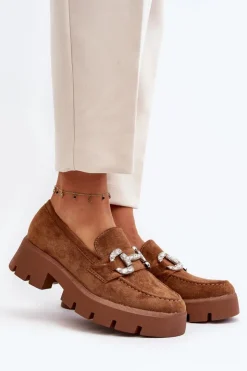 Boto Damskie Mokasyny Z Ozdobą Camel Ellise