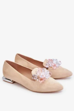 Discount Boto Damskie Mokasyny Z Ozdobami Na Płaskim Obcasie Beżowe Sloane