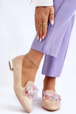 Discount Boto Damskie Mokasyny Z Ozdobami Na Płaskim Obcasie Beżowe Sloane