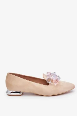 Discount Boto Damskie Mokasyny Z Ozdobami Na Płaskim Obcasie Beżowe Sloane