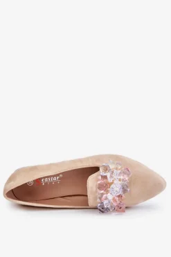 Discount Boto Damskie Mokasyny Z Ozdobami Na Płaskim Obcasie Beżowe Sloane