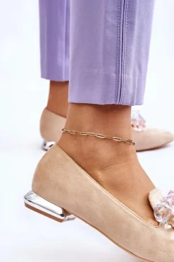 Discount Boto Damskie Mokasyny Z Ozdobami Na Płaskim Obcasie Beżowe Sloane