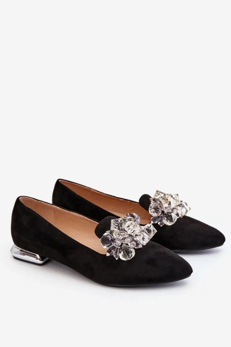 Outlet Boto Damskie Mokasyny Z Ozdobami Na Płaskim Obcasie Czarne Sloane