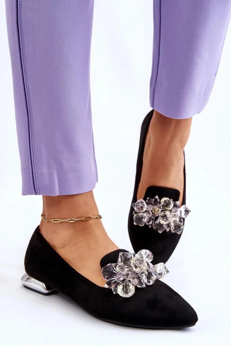 Outlet Boto Damskie Mokasyny Z Ozdobami Na Płaskim Obcasie Czarne Sloane