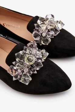 Outlet Boto Damskie Mokasyny Z Ozdobami Na Płaskim Obcasie Czarne Sloane