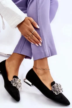 Outlet Boto Damskie Mokasyny Z Ozdobami Na Płaskim Obcasie Czarne Sloane