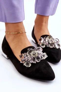 Outlet Boto Damskie Mokasyny Z Ozdobami Na Płaskim Obcasie Czarne Sloane