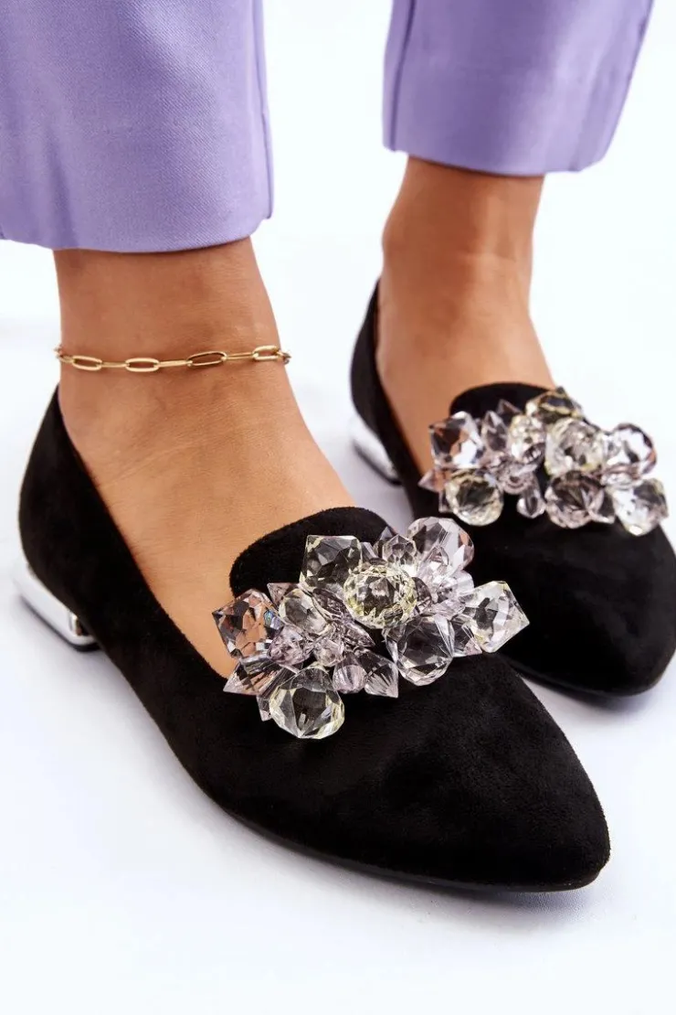 Outlet Boto Damskie Mokasyny Z Ozdobami Na Płaskim Obcasie Czarne Sloane