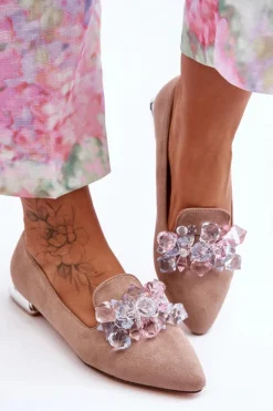 Damskie Boto Damskie Mokasyny Z Ozdobami Na Płaskim Obcasie Ciemnobeżowe Sloane