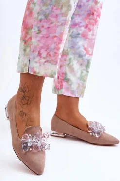 Damskie Boto Damskie Mokasyny Z Ozdobami Na Płaskim Obcasie Ciemnobeżowe Sloane