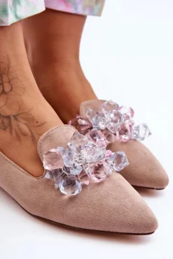 Damskie Boto Damskie Mokasyny Z Ozdobami Na Płaskim Obcasie Ciemnobeżowe Sloane