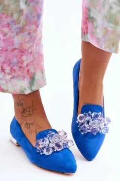 Boto Mokasyny Damskie Zamszowe*Damskie Mokasyny Z Ozdobami Na Płaskim Obcasie Niebieskie Sloane