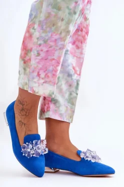 Boto Mokasyny Damskie Zamszowe*Damskie Mokasyny Z Ozdobami Na Płaskim Obcasie Niebieskie Sloane