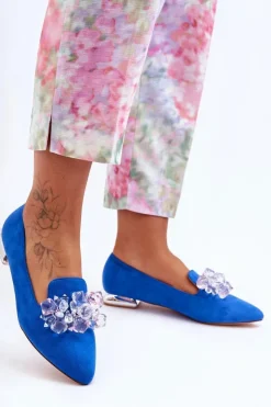 Boto Mokasyny Damskie Zamszowe*Damskie Mokasyny Z Ozdobami Na Płaskim Obcasie Niebieskie Sloane